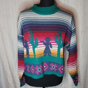Vintage aztec cropped sweater. Western cozy warm